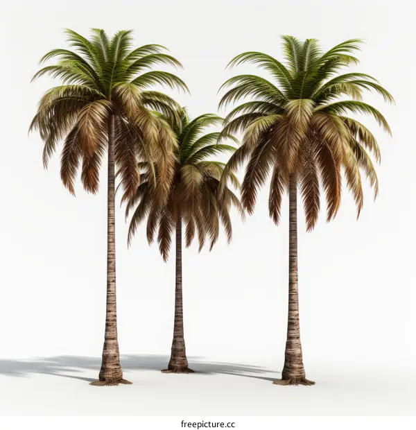 Three Coconut Trees Isolated On White Background