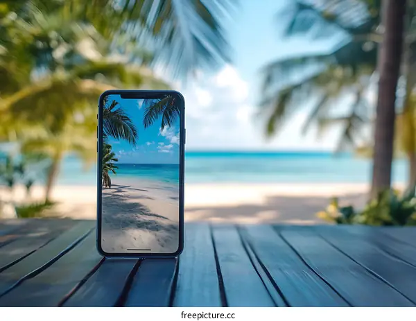 Tropical Beach View on Mobile Phone