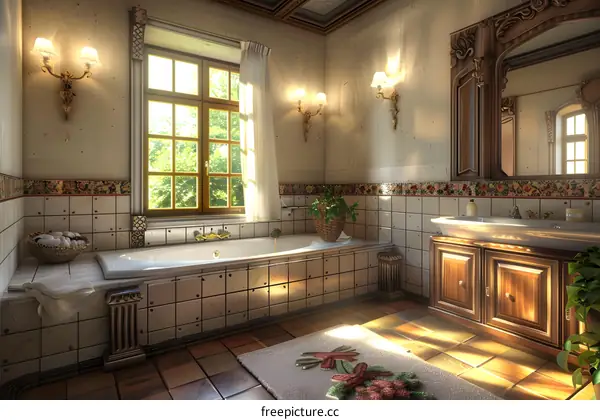 Luxury Bathroom Interior Design With Bathtub And Window