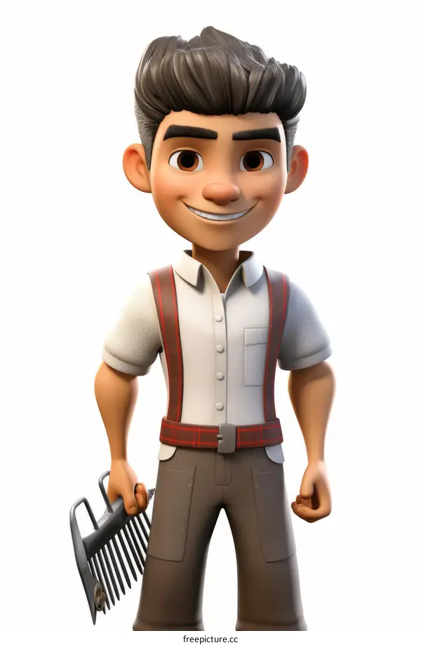 Confident smiling young farmer holding a rake