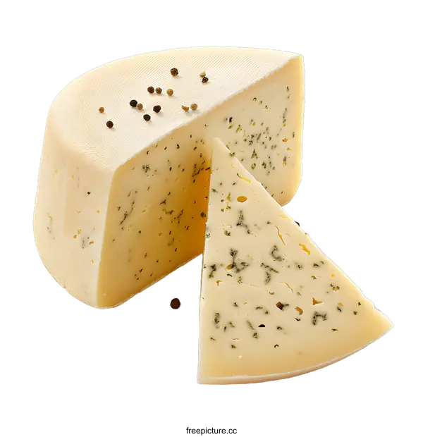[Transparent Background PNG]Wheel of cheese with herbs and peppercorns