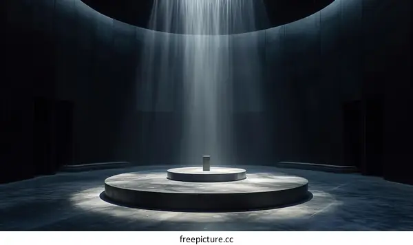 An illustration of a dark room with a spotlight shining down on a pedestal