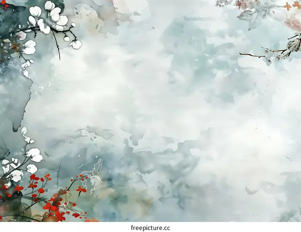 Watercolor Painting with Flower and Butterfly