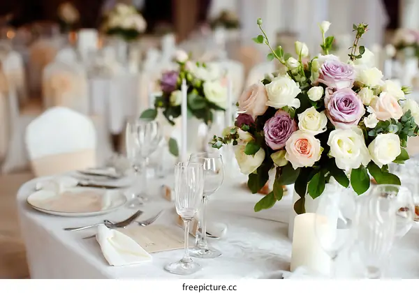 Elegant Wedding Table Setting with Floral Centerpiece