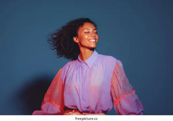 A Stylish Woman in a Vibrant Purple Shirt