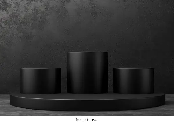 Three Black Cylindrical Podiums on a Dark Background