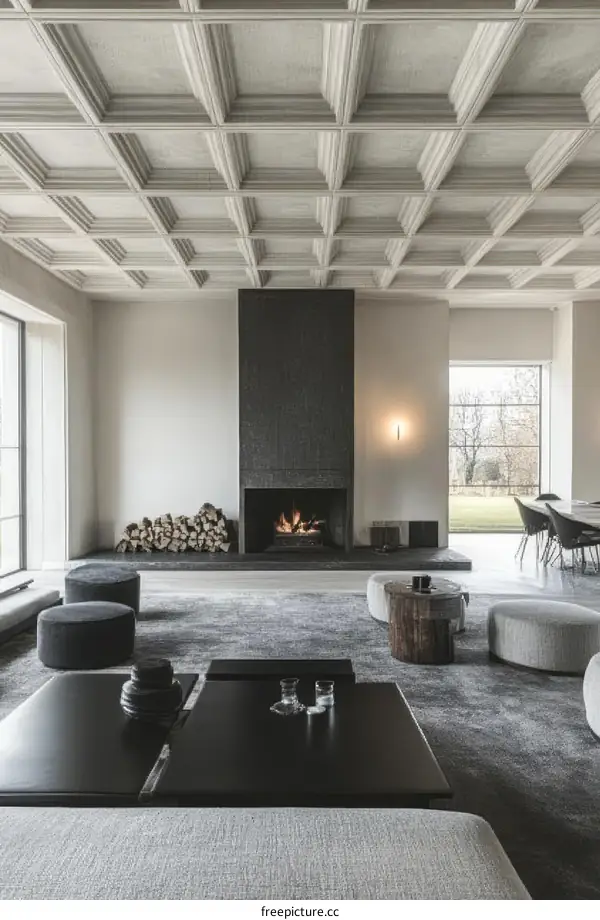 Modern Living Room with Ornate Ceiling