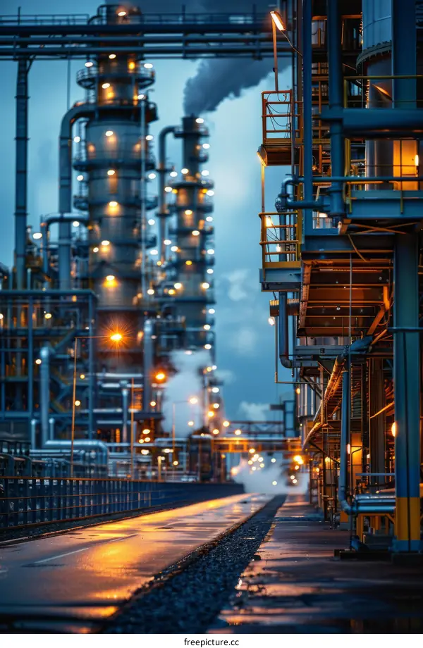 Oil refinery at night