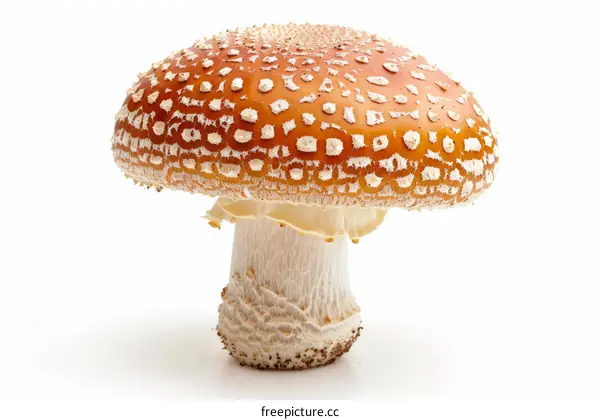 Red and White Amanita Muscaria Mushroom Isolated on White