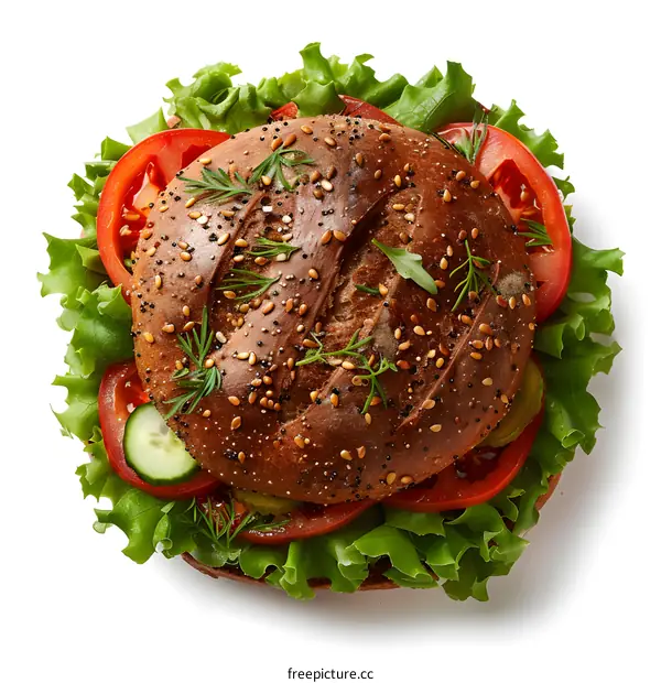 Top view of sandwich with fresh vegetables