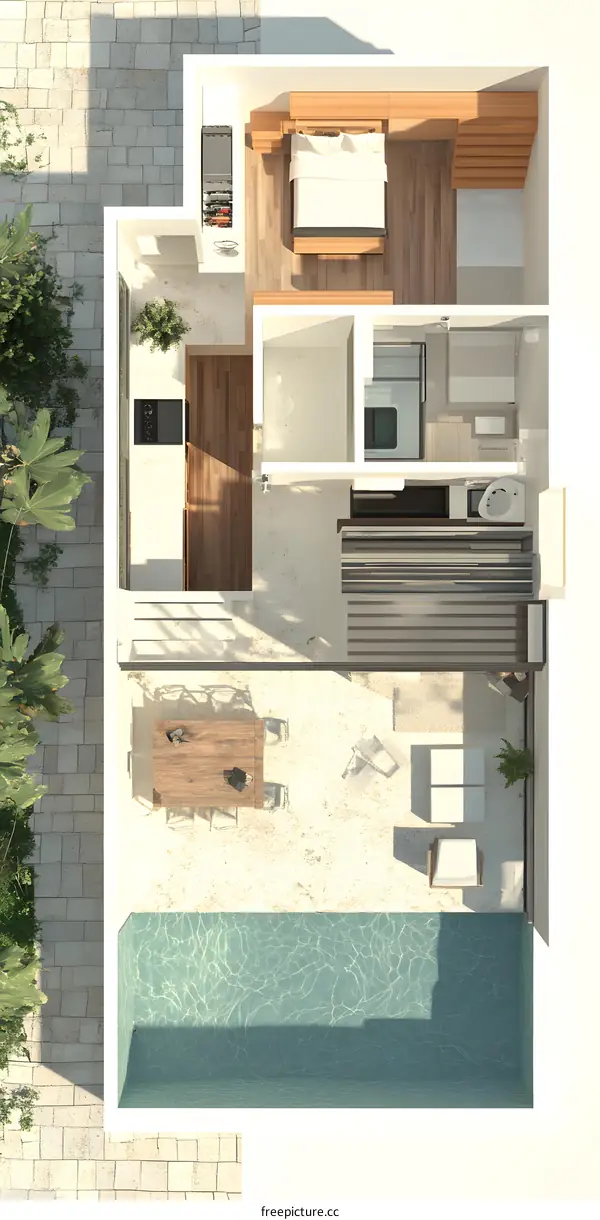 Modern Villa House Top View With Swimming Pool Design