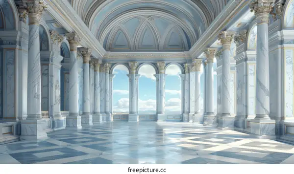 Ornate Blue and White Marble Hallway