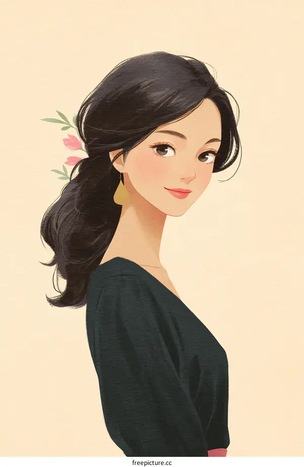 Elegant Woman Illustration with Floral Accents