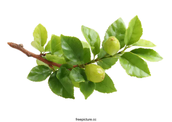 [Transparent Background PNG]Fresh Lime Branch with Green Leaves