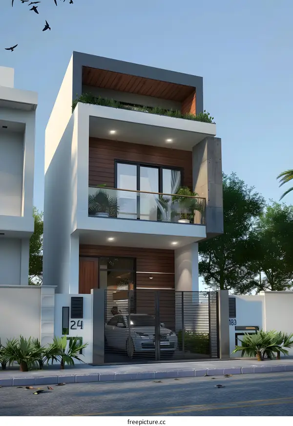 Modern House Design with Balcony and Car Garage