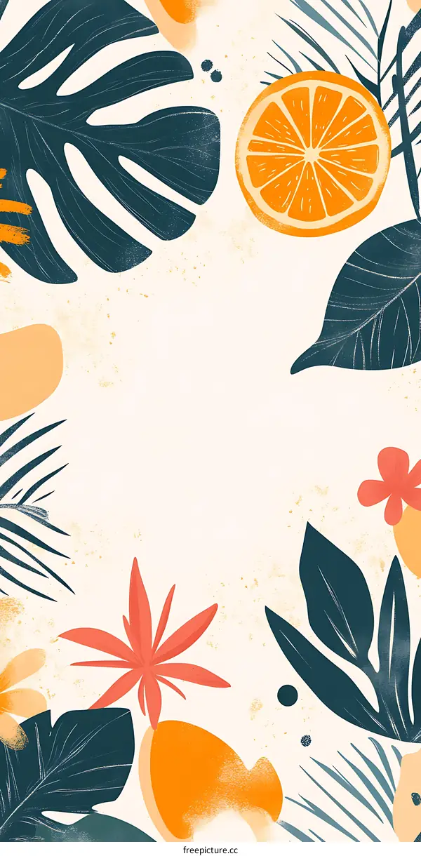 Tropical Leaves and Fruit Illustration