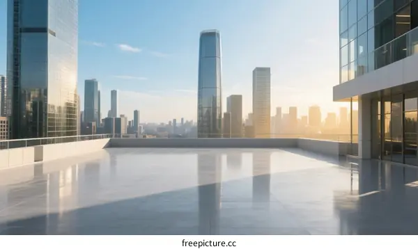 Modern City Rooftop with Skyscrapers Under Clear Sky