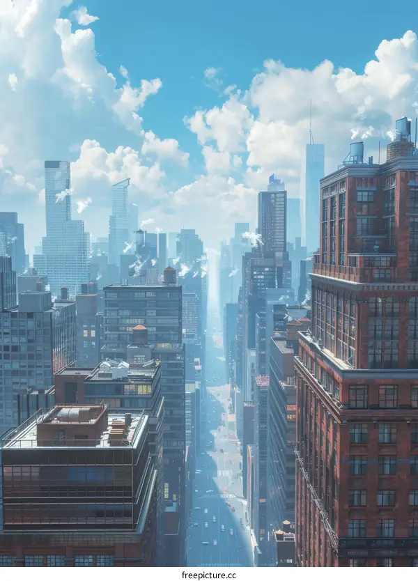 A thriving metropolis with towering skyscrapers