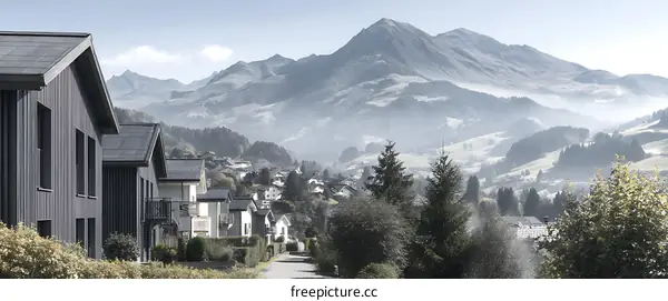 Mountain Village Homescape in Autumn