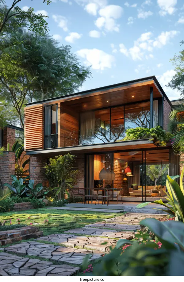 Modern tropical house exterior design with natural materials