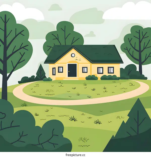 Yellow House in the Green Forest