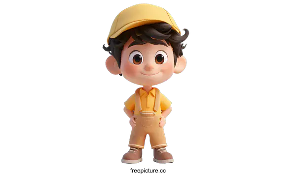 [Transparent Background PNG]Cute Cartoon Boy in Overalls