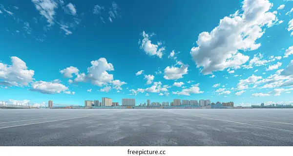 Cityscape Against Azure Sky and Cumulus Clouds