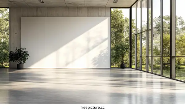Modern Empty Gallery Space with Large Windows