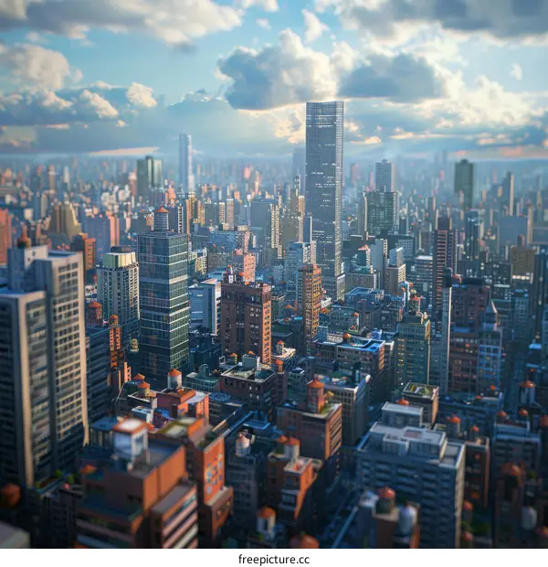 Aerial View of a Modern City Skyline with High-Rise Buildings