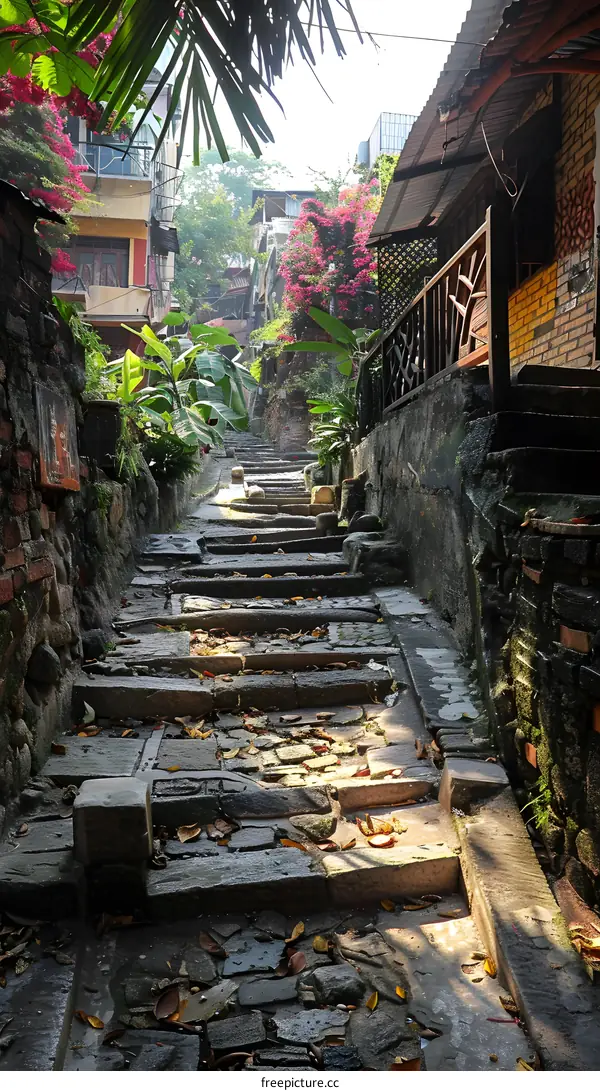Stone stairs in a narrow alley
