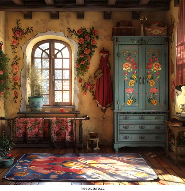 Vintage Style Room Interior Design with Floral Motifs