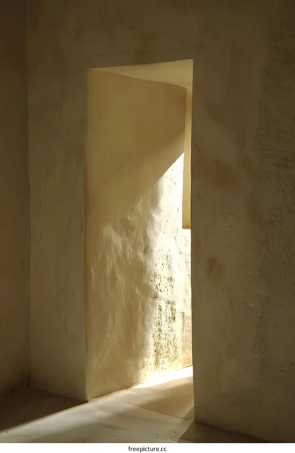 Sunlight Streaming Through A Doorway In A Room With White Walls
