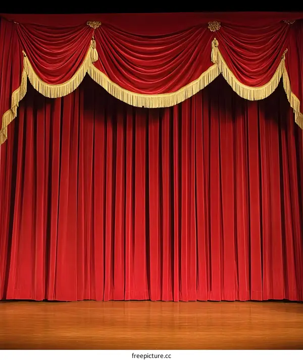 Red Velvet Stage Curtain with Gold Trim