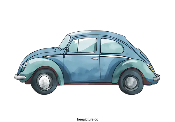 [Transparent Background PNG]Vintage Blue Watercolor Car Illustration