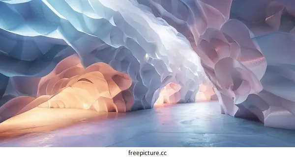 Dreamlike Ice Cave with Blue and Pink Lighting