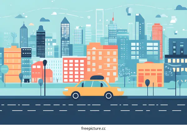 Modern Cityscape with Car and People on Street