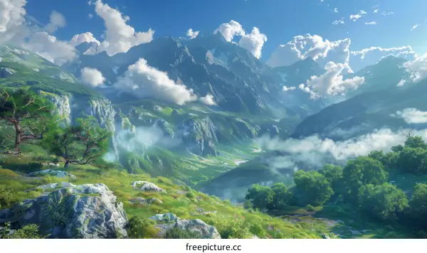 Fantasy Mountain Valley: A Majestic Landscape