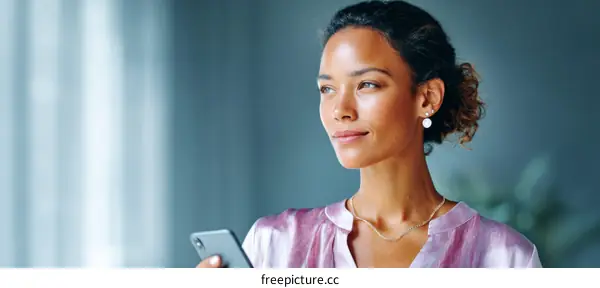 Thoughtful Woman Holding Smartphone