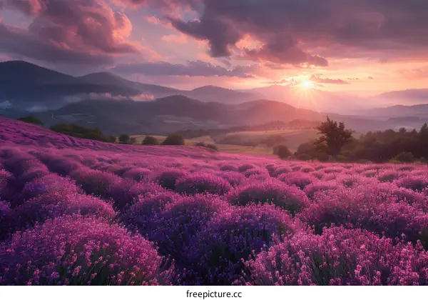 Lavender Fields at Sunset in Picturesque Provence
