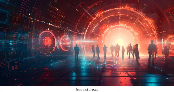 Group of People Futuristic Technology Tunnel