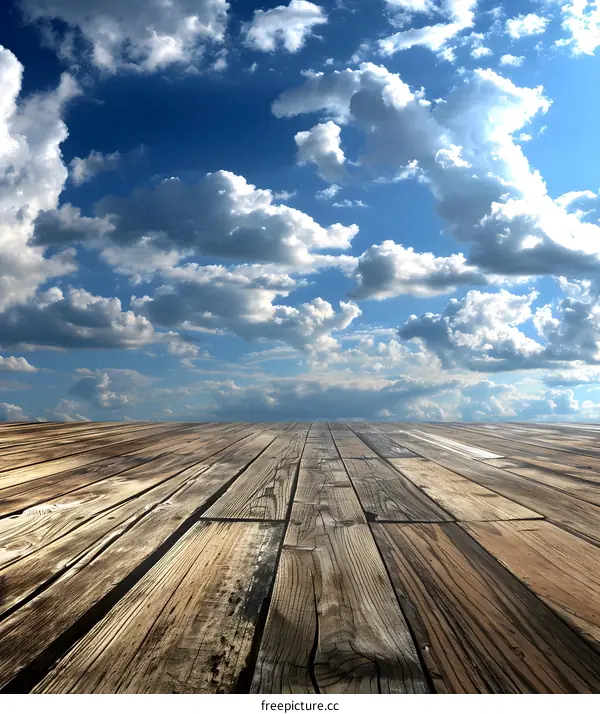 Wooden Floor Under Blue Sky And White Clouds