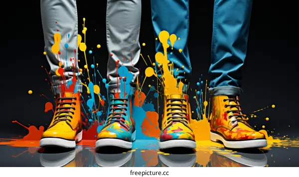 Three people wearing colorful shoes