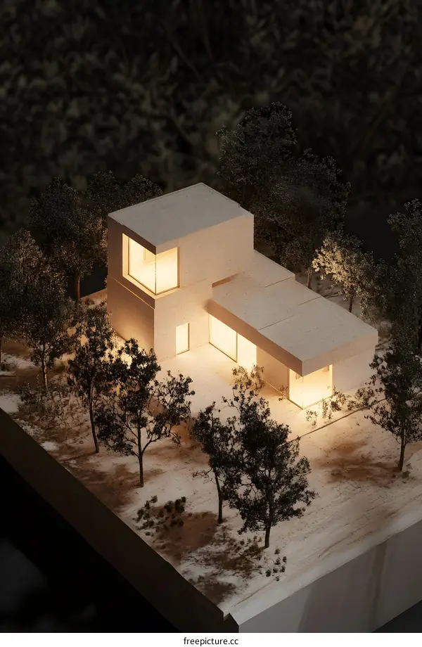 Minimalist Modern House 3D Model with Trees