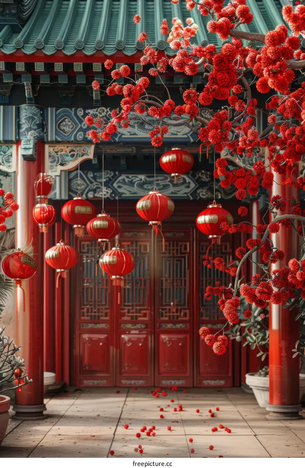 Red lanterns营造节日气氛