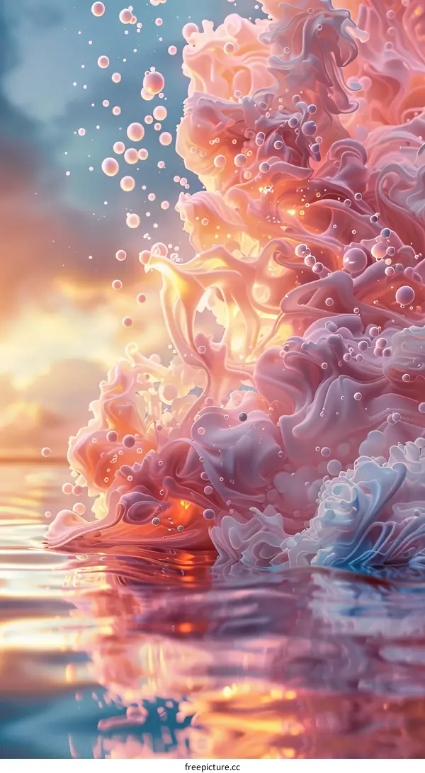 Pink and White Abstract Painting with a Splash of Water