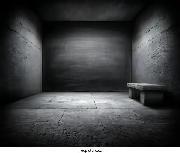 Empty Concrete Room with Stone Bench