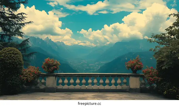 Mountain View From Balcony With Stone Railing