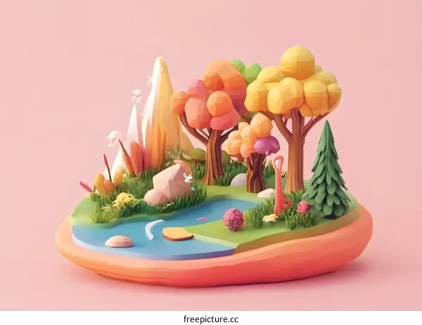 Low Poly 3D Forest Illustration with Colorful Trees