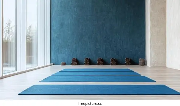 Empty Yoga Studio with Blue Mats