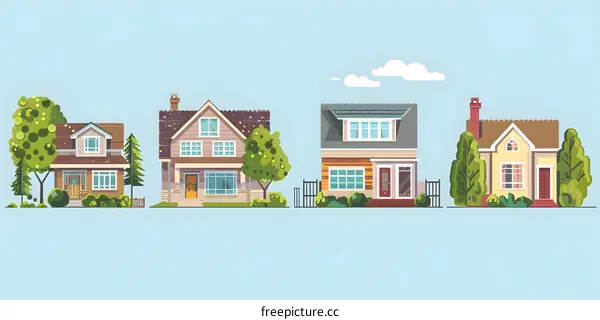 Four Houses Row Illustration